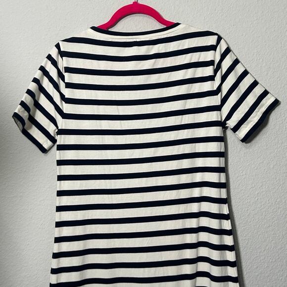 J. Crew Women's Navy Blue White Striped Knit Midi Dress Nautical Prep Size Med - Picture 12 of 15
